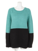 【Omekashi】HL配色ニットプルオーバー/エメラルド