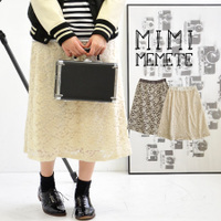 フラワーレースサテンウエストミドルスカート