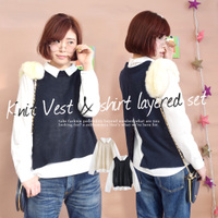 ニットベスト＆シャツレイヤードセット