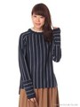 ビジューハイネックストライプチュニック/Ivory