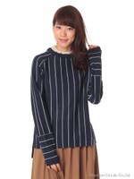 ビジューハイネックストライプチュニック/Ivory