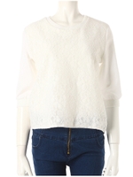 フラワーレース切替チュニック/ホワイト