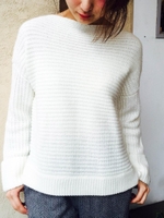 モヘヤ混畦ボートネックニット/ネイビー