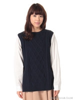 ケーブル編ベスト布帛袖切替プルオーバー/オフホワイト