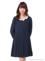 ミニラッフル衿プリーツワンピース/Navy