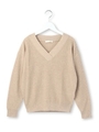ヘリンボーン編みVネックニットプルオーバー/ライトベージュ(051)