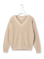 ヘリンボーン編みVネックニットプルオーバー/ライトベージュ(051)