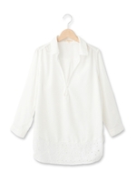 裾レース切り替えシャツ/ネイビー(293)