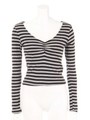 【LATINA】ボーダーVネック　クロップドトップス/GRY