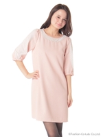 クラシカルドットサックワンピース/ピンクベージュ