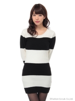 太幅リブボーダーニットOP/ブラック