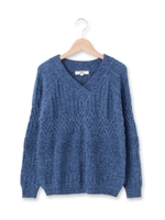 重ねVネック編地切り替えニット/ベビーピンク(071)