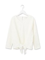 リボン使いフラワーレースVネックブラウス/ホワイト系(002)