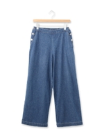 サイドボタンワイドパンツ/ブルー系(095)