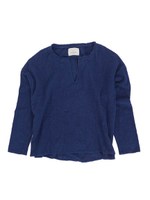 【Casual】ガーゼスリットネックブラウス/ネイビー