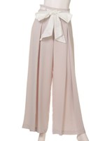 ウエストリボンタックワイドパンツ/ベージュ