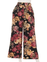 【Omekashi】ぼかしフラワーイージーパンツ/ブラック