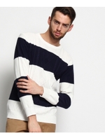 ケーブル編みボールドボーダーニット/ネイビー(393)