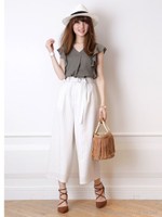 ナチュラルワイドパンツ/ストライプ