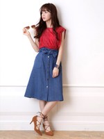 フロントボタンミモレスカート≪自宅で洗える≫/ダスティ