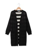 ボーダーロングニットカーディガン/カーキ(027)