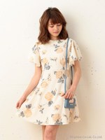 フラワープリントカットワンピース/ブルー