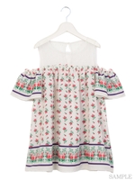 花柄オフショルワンピ/ネイビー