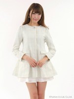 キャンディーツイードノーカラーコート/シロ