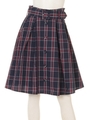チェック釦付フレアスカート/ネイビー