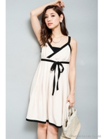 配色パイピングワンピース/ベージュ