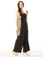 カギ針レース編みカーディガン/ブルー