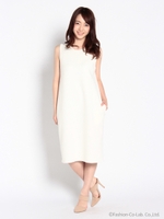 バスト切替ひざ丈サックワンピース/ホワイト