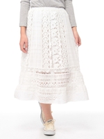 ミックスレースパッチワーク ミモレ丈スカート/オフホワイト