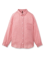 リネン混ギンガムチェックブラウス/レッド(262)