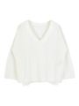 綿タッチ透かし編みVネックトップス/オフホワイト