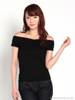 オフショルダーカシュクールトップス/ブラック