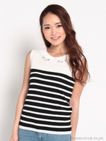 襟付きノースリーブニット/ホワイト