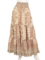 Kalamkariプリント ティアードスカート/ベージュ