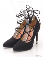 【R&E】レースアップヒールスエードパンプス/ベージュスエード