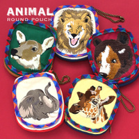 アニマルフェイス刺しゅうラウンドポーチ