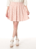 ウエストタックチェックフラワーレーススカート/Beige