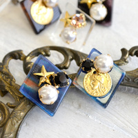 コイン×パールスクエアピアス