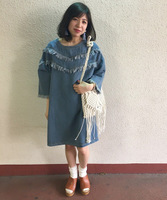 フリンジデニムワンピース