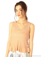 Vネックペプラムニットトップス/オフホワイト