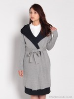 ウエストリボン付き配色ニットカーデ/ネイビー