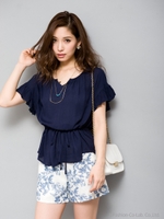 シャーリングブラウス/ネイビー