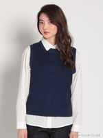 シャツ×畦ニットベストSET/カーキ