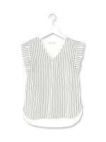 ストライプ切り替え袖フリルカットソー/ブラック(319)