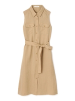 ポワエールツイルリボンベルト付きシャツワンピース/カーキ(180)