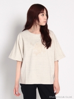 吊インレー ワントーンバラ刺しゅうカットソー/杢グレー